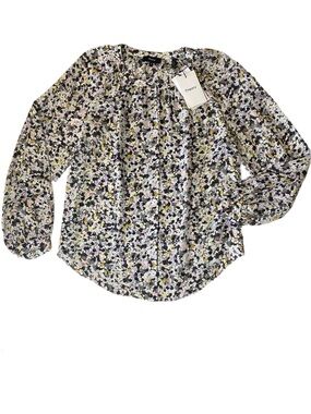 NWT Theory Romantic Silk Crepe Blouse/Semi Sheer/ Billowed Long-Sleeve / Size M